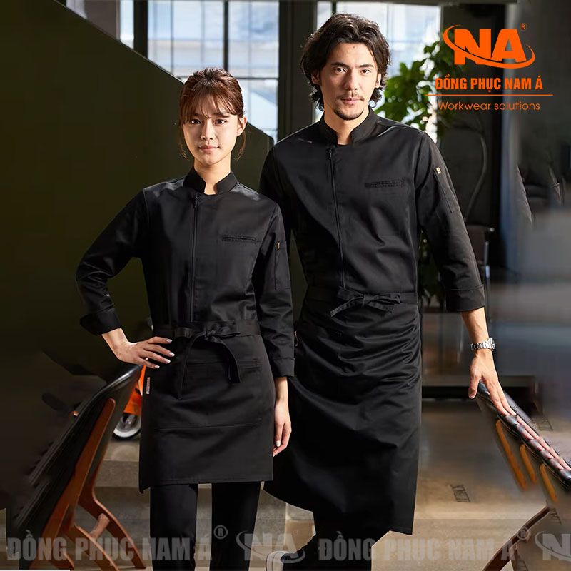 Áo bếp dài tay khóa kéo màu trắng