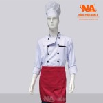 Áo bếp may sẵn màu trắng cúc viền đen