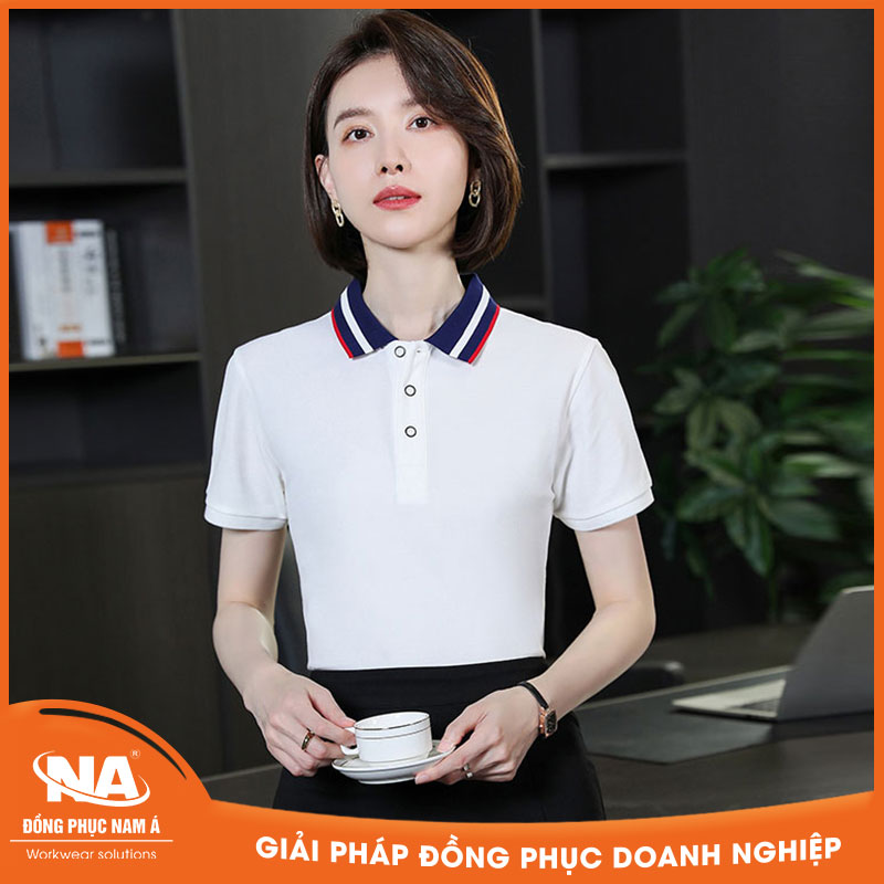 Áo thun đồng phục cổ bẻ màu trắng basic NAMA011