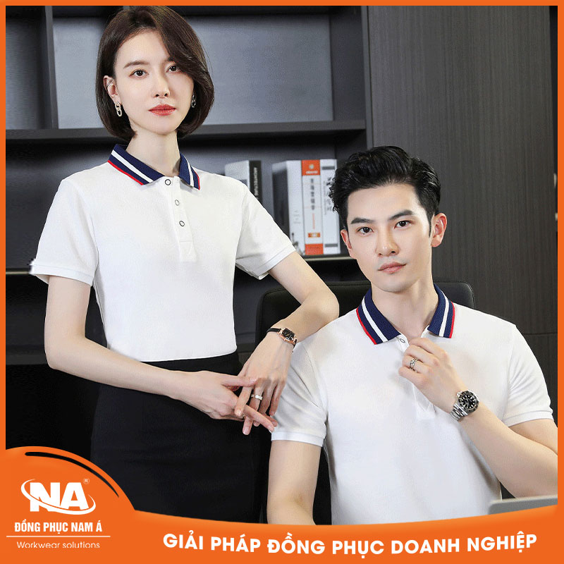 Áo thun đồng phục cổ bẻ màu trắng basic NAMA011