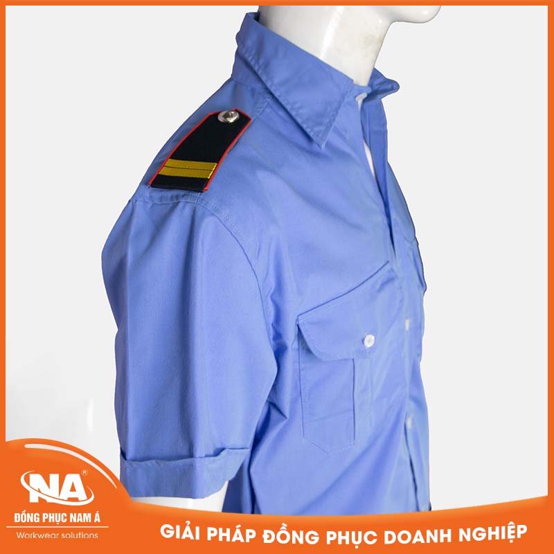 Đồng phục bảo vệ màu xanh ngắn tay may sẵn