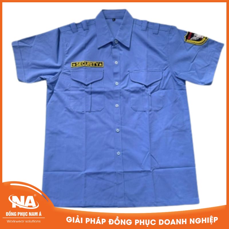 Đồng phục bảo vệ màu xanh ngắn tay may sẵn