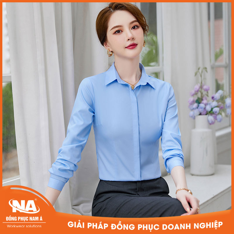 Áo sơ mi nữ công sở dài tay màu xa da trời NAMA213